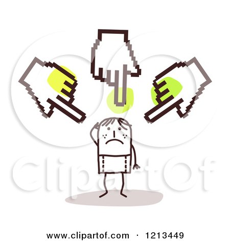 Clipart of a Stick People Man Being Bullied by Hand Cursors - Royalty Free Vector Illustration by NL shop