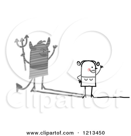 Clipart of a Stick People Woman with a Devil Shadow - Royalty Free Vector Illustration by NL shop