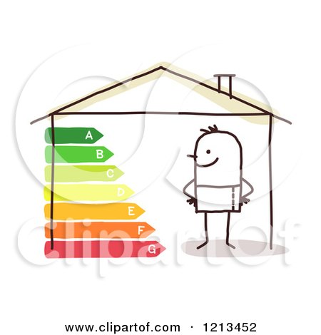 Clipart of a Stick People Man in an Energy Efficient Home - Royalty Free Vector Illustration by NL shop
