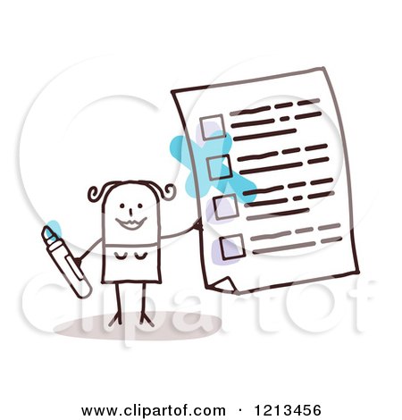 Clipart of a Stick People Woman Holding a Questionnaire - Royalty Free Vector Illustration by NL shop