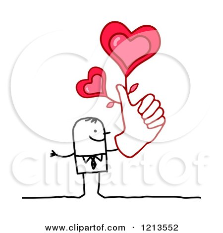 Clipart of a Stick People Business Man Holding a Thumb up with Hearts - Royalty Free Vector Illustration by NL shop