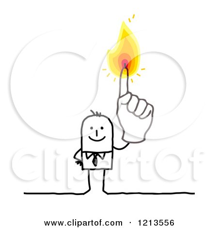 Clipart of a Stick People Business Man Holding up a Flaming Finger - Royalty Free Vector Illustration by NL shop
