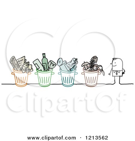 Clipart of a Stick People Man with Recycle Bins - Royalty Free Vector Illustration by NL shop