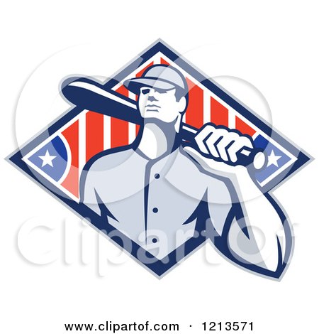 Clipart of a Retro Baseball Player Carrying a Bat on His Shoulder over an American Diamond - Royalty Free Vector Illustration by patrimonio