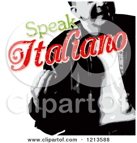 Clipart of a Grayscale Man with Distressed Red and Green Speak Italiano Text - Royalty Free Vector Illustration by Arena Creative