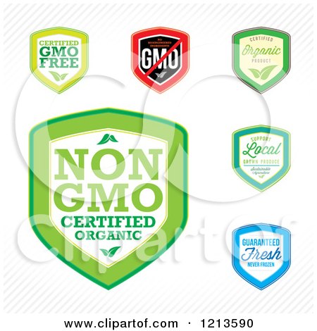 Clipart of GMO Free Genetically Modified Labels - Royalty Free Vector Illustration by Arena Creative