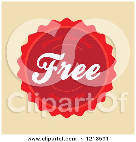 Clipart of a Red Badge with Free Special Offer Limited Time Only Text on Tan - Royalty Free Vector Illustration by Arena Creative