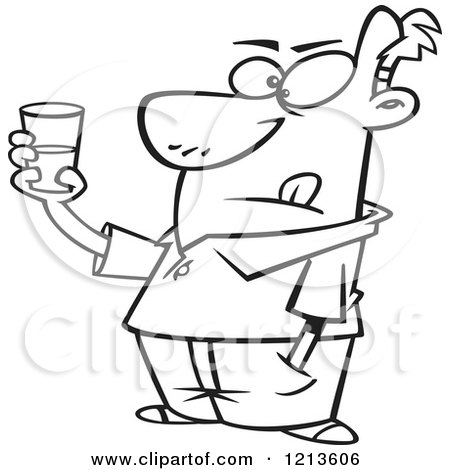 Cartoon of a Black and White Man Holding a Glass and Seeing It As Half Empty and Half Full - Royalty Free Vector Clipart by toonaday
