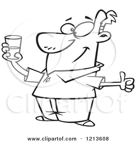 Cartoon of a Black and White Optimistic Man Holding a Glass and Seeing It As Half Full - Royalty Free Vector Clipart by toonaday