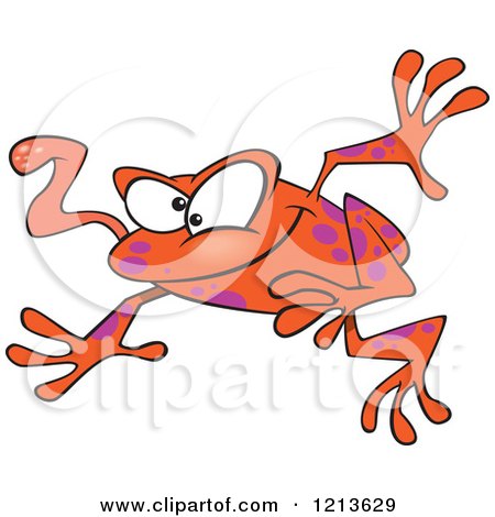 Cartoon of a Leaping Orange Frog with His Tongue Hanging out - Royalty Free Vector Clipart by toonaday