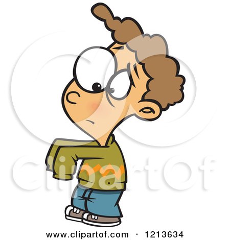 Cartoon of a Caucasian Boy Wearing an Oversized Sweater - Royalty Free Vector Clipart by toonaday