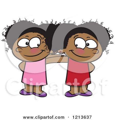 Cartoon of a Two Cute Happy Black Girls Standing Together - Royalty Free Vector Clipart by toonaday