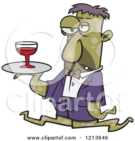 Cartoon of a Gross Tentacled Monster Waiter with Wine on a Tray - Royalty Free Vector Clipart by toonaday