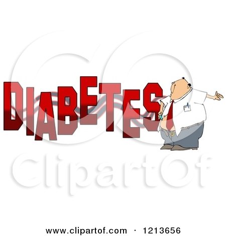 Cartoon of a Man Giving Himself an Insulin Shot by the Word DIABETES - Royalty Free Clipart by djart
