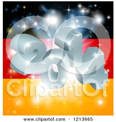 Clipart of a 3d 2014 and Fireworks over a German Flag - Royalty Free Vector Illustration by AtStockIllustration