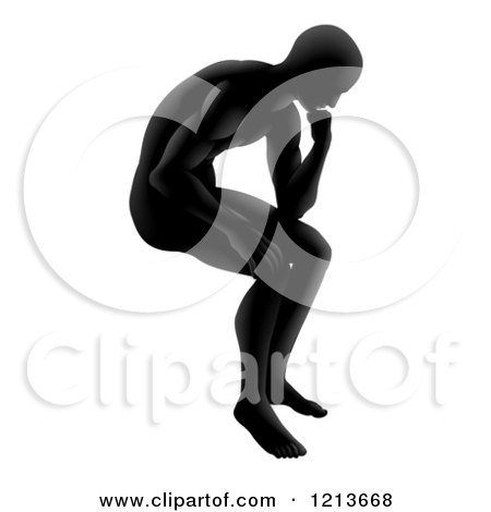 Clipart of a Gradeint Black Silhouetted Man in Thought - Royalty Free Vector Illustration by AtStockIllustration