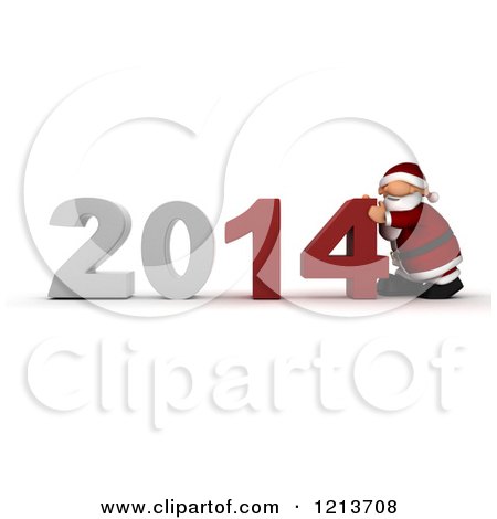 Clipart of a 3d Santa Pushing New Year 2014 Together - Royalty Free CGI Illustration by KJ Pargeter