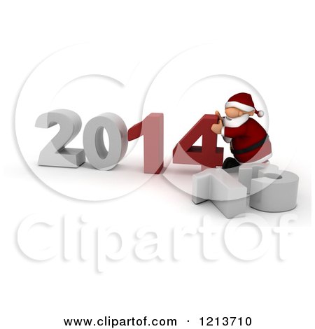 Clipart of a 3d Santa Pushing New Year 2014 Together over a Knocked down 13 - Royalty Free CGI Illustration by KJ Pargeter