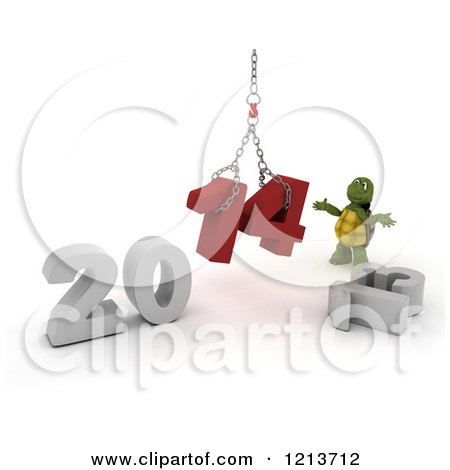Clipart of a 3d Tortoise Assembling New Year 2014 with a Hoist - Royalty Free CGI Illustration by KJ Pargeter