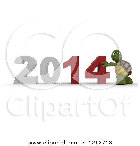Clipart of a 3d Tortoise Pushing New Year 2014 Together - Royalty Free CGI Illustration by KJ Pargeter