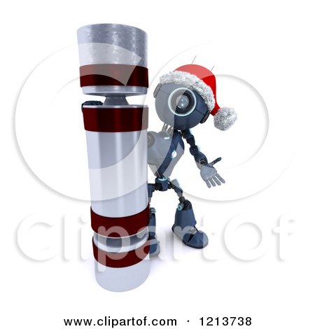 Clipart of a 3d Blue Android Robot with a Giant Christmas Cracker - Royalty Free CGI Illustration by KJ Pargeter