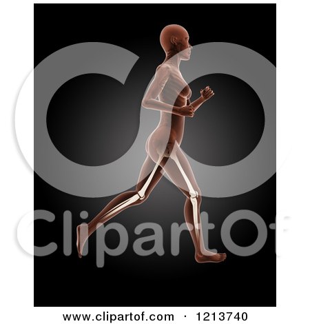Clipart of a 3d Running Medical Female Model with Glowing Leg Bones - Royalty Free CGI Illustration by KJ Pargeter