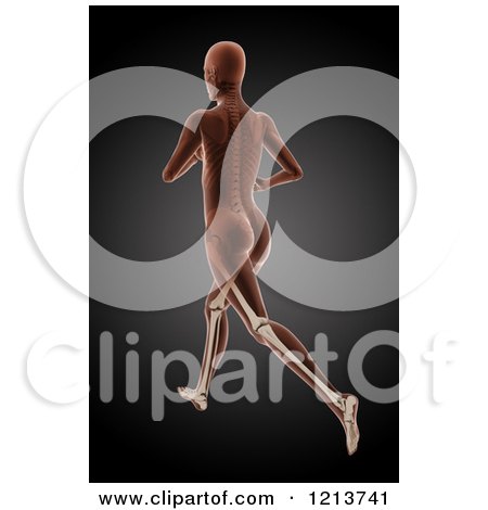 Clipart of a 3d Running Medical Female Model with a Visible Skeleton - Royalty Free CGI Illustration by KJ Pargeter