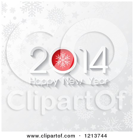 Clipart of a 2014 Happy New Year Greetign over Snowflakes and Stars - Royalty Free Vector Illustration by KJ Pargeter