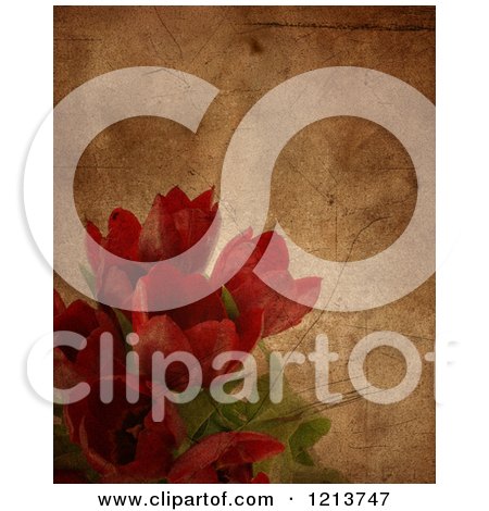 Clipart of a Grunge Texture over Red Tulips - Royalty Free CGI Illustration by KJ Pargeter