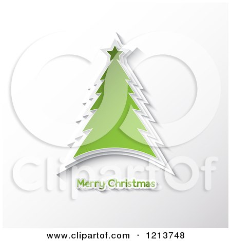 Clipart of a Green Tree and Merry Christmas Greeting on Gray - Royalty Free Vector Illustration by KJ Pargeter