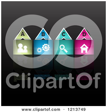 Clipart of Colorful Website Icon Infographics on Black with Sample Text - Royalty Free Vector Illustration by KJ Pargeter