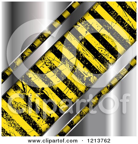 Clipart of Grungy Hazard Stripes over Shiny Metal - Royalty Free Vector Illustration by KJ Pargeter