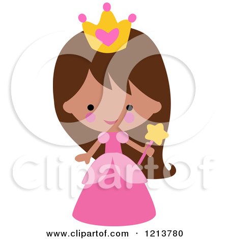 Cartoon of a Cute Girl in a Pink Princess Halloween Costume - Royalty Free Vector Clipart by peachidesigns