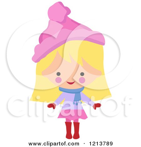 Cartoon of a Happy Blond Girl Wearing a Winter Hat and Scarf - Royalty Free Vector Clipart by peachidesigns