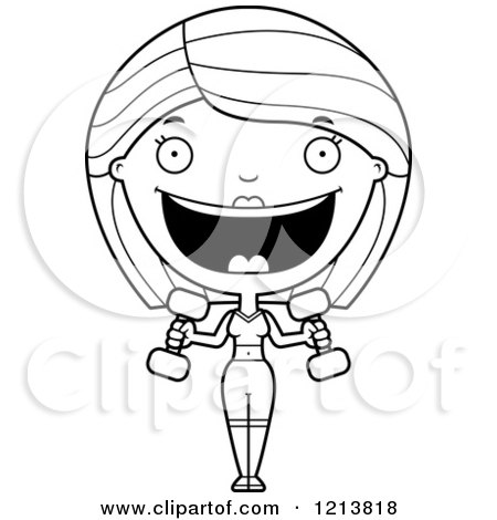 Cartoon of a Black and White Happy Fitness Personal Trainer Woman Lifting Weights - Royalty Free Vector Clipart by Cory Thoman