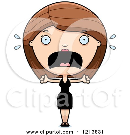 Cartoon of a Scared Woman Screaming in a Black Dress - Royalty Free Vector Clipart by Cory Thoman
