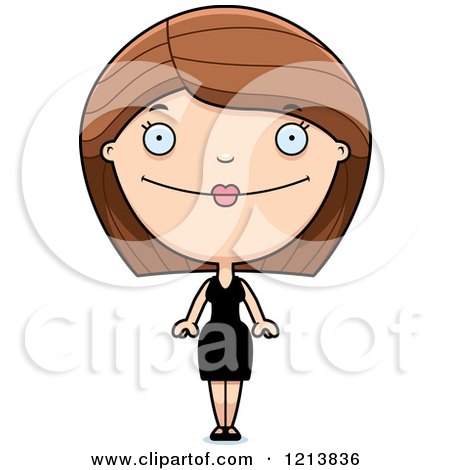 Cartoon of a Happy Woman in a Black Dress - Royalty Free Vector Clipart by Cory Thoman
