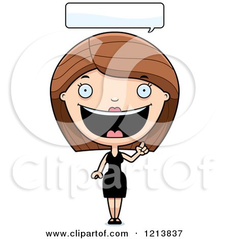 Cartoon of a Happy Talking Woman in a Black Dress - Royalty Free Vector Clipart by Cory Thoman
