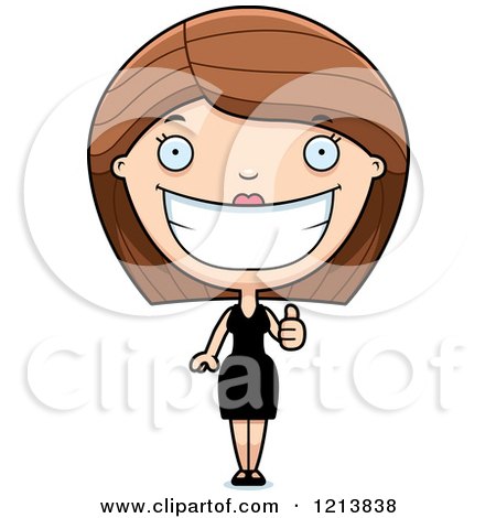 Cartoon of a Happy Woman in a Black Dress, Holding a Thumb up - Royalty Free Vector Clipart by Cory Thoman