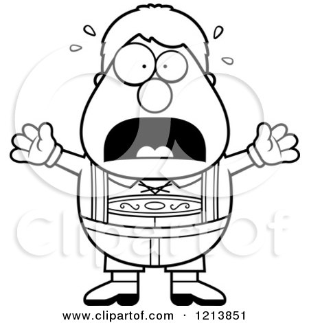 Cartoon of a Black and White Scared Oktoberfest German Boy Screaming - Royalty Free Vector Clipart by Cory Thoman