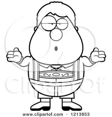 Cartoon of a Black and White Careless Shrugging Oktoberfest German Boy - Royalty Free Vector Clipart by Cory Thoman