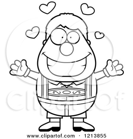 Cartoon of a Black and White Loving Oktoberfest German Boy Wanting a Hug - Royalty Free Vector Clipart by Cory Thoman