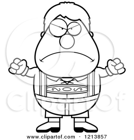 Cartoon of a Black and White Mad Oktoberfest German Boy - Royalty Free Vector Clipart by Cory Thoman