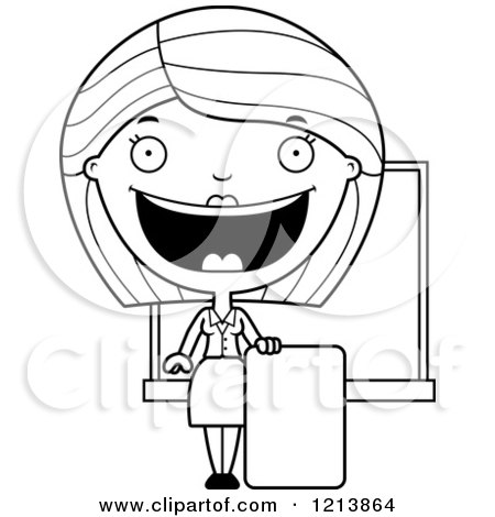 Cartoon of a Black And White Happy Female Teacher Holding a Sign - Royalty Free Vector Clipart by Cory Thoman