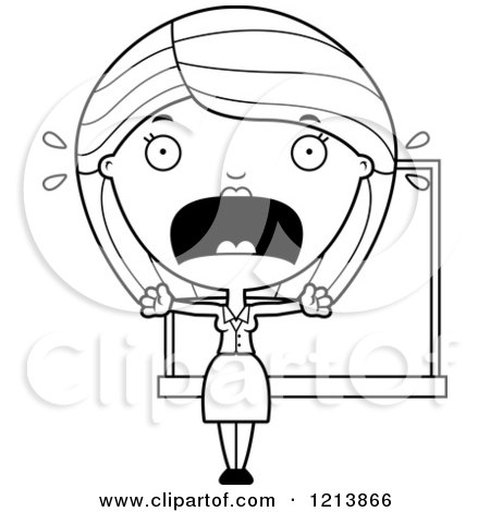 Cartoon of a Black And White Scared Female Teacher Screaming - Royalty Free Vector Clipart by Cory Thoman