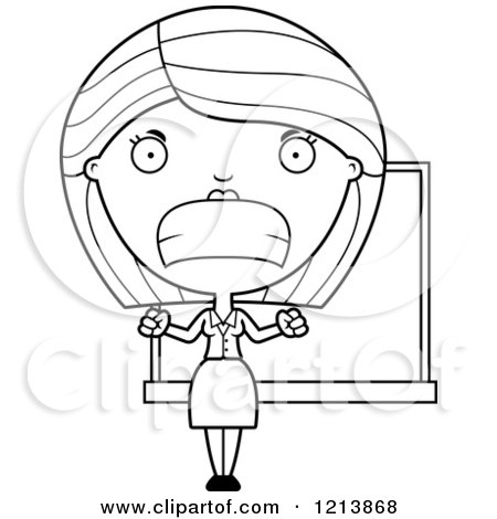 Cartoon of a Black And White Mad Female Teacher - Royalty Free Vector Clipart by Cory Thoman