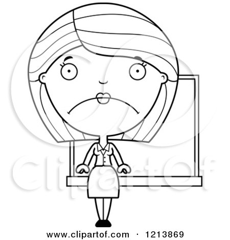 Cartoon of a Black And White Depressed Female Teacher - Royalty Free Vector Clipart by Cory Thoman