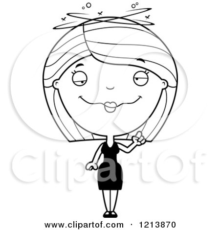 Cartoon of a Black and White Drunk Woman in a Black Dress - Royalty Free Vector Clipart by Cory Thoman