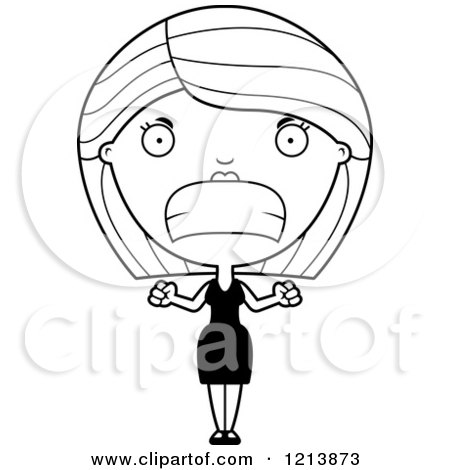 Cartoon of a Black and White Mad Woman in a Black Dress - Royalty Free Vector Clipart by Cory Thoman