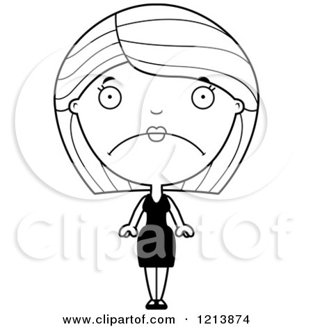Cartoon of a Black and White Depressed Woman in a Black Dress - Royalty Free Vector Clipart by Cory Thoman